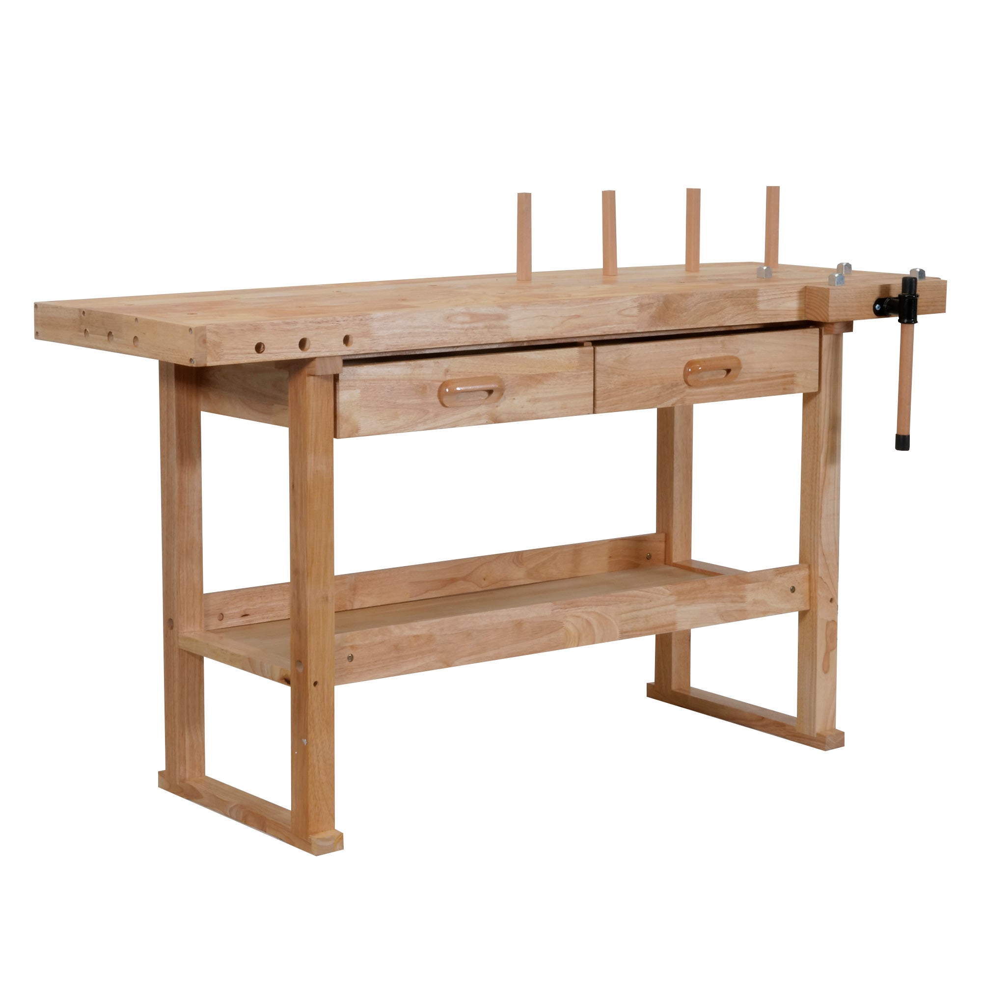 Wooden workbench clearance with vice